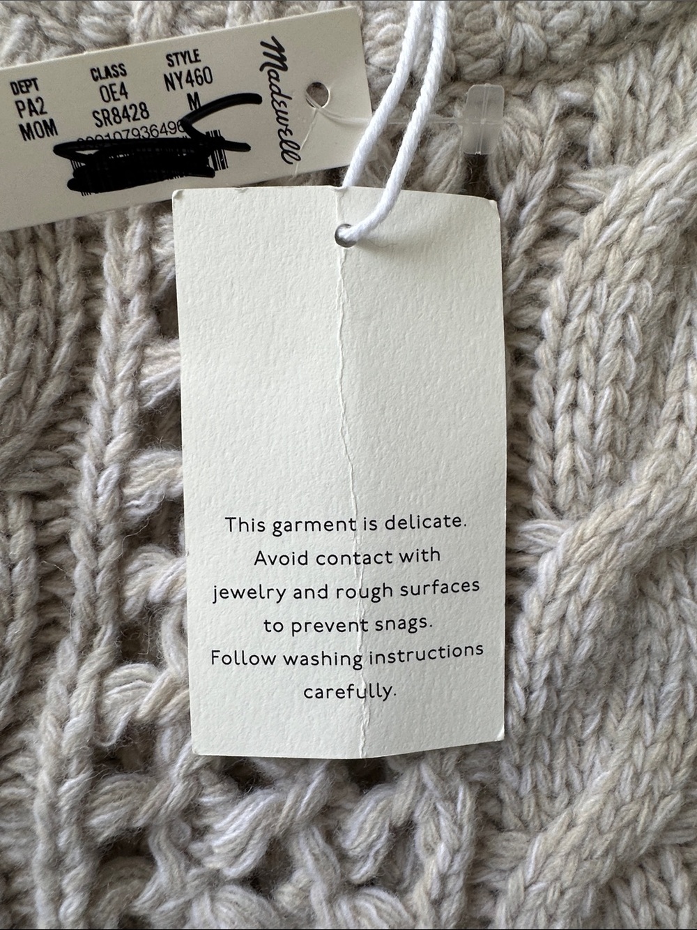 Madewell NWT marled merino wool Cable Knit Sweater mixed‎ Oat marl womens medium - Picture 7 of 13